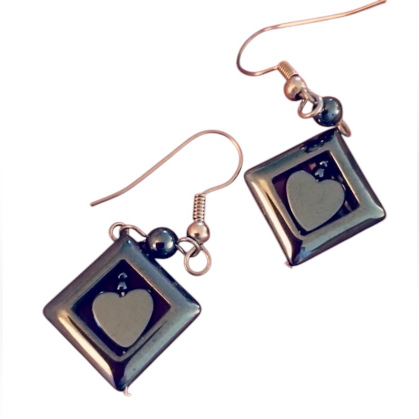 Hematite Heart Earrings Nwt Handmade